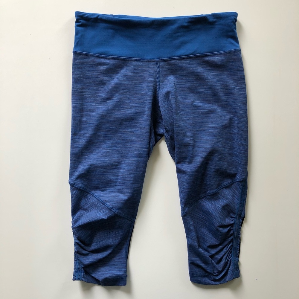 LuluLemon Blue Striped Crop Cinched Side Leggings